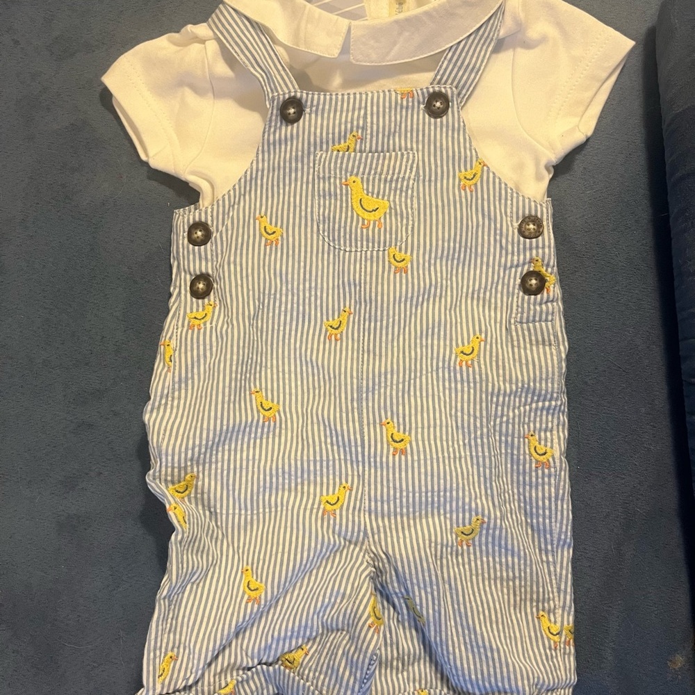 NWT Baby Blue Striped Overall Set with Yellow Ducks